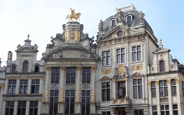Captivating facade of Gothic and Baroque architecture at the Grand Place in Brussels, Belgium.