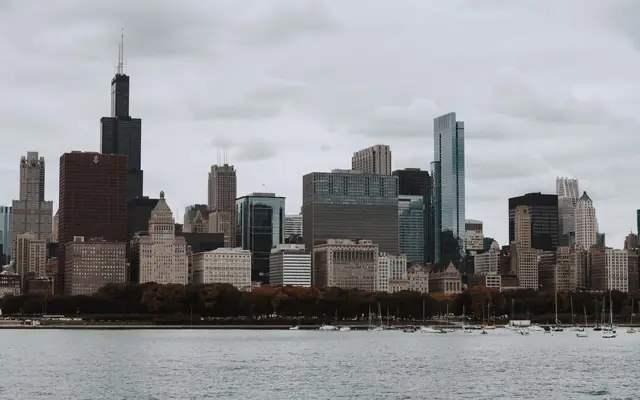 Stunning view of Chicago's skyline with Willis Tower under a cloudy sky.