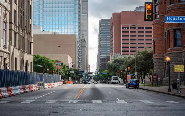 Street view of downtown Dallas, Texas showcasing urban architecture and cityscape.