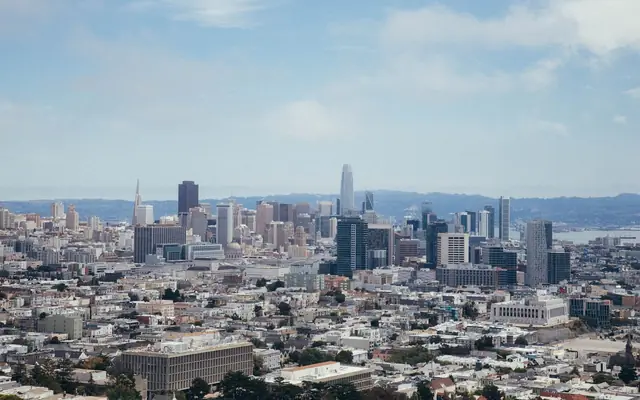 A stunning view of San Francisco's skyline showcasing famous landmarks under a clear blue sky.